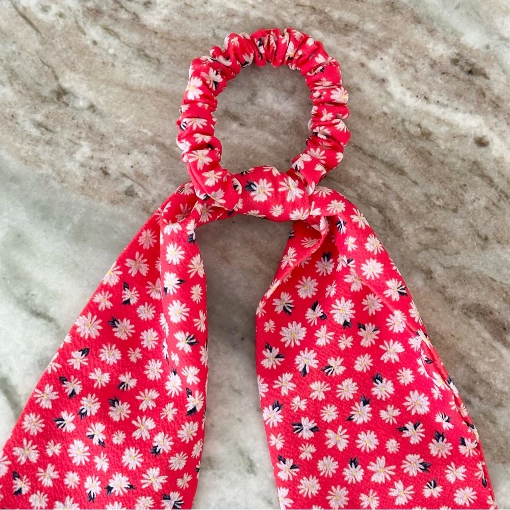Floral Hair Scrunchie Bandana Ponytail Scarf - Red White & Blue